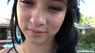 Little Bailey petite slut sucks off cock