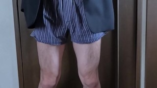 A Japanese man who is self-conscious about his small penis masturbates while wearing underwear.