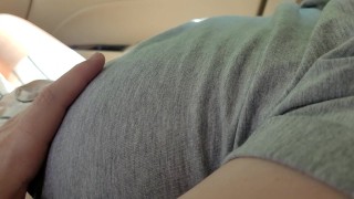 Touching and Rubbing Big Breasted Girl's Nipples in the Car