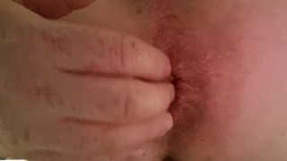 White Kiwi Bear from NZ fingers his asshole with 2 fingers - ultra closeup