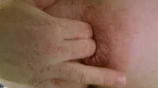 White Kiwi Bear from NZ fingers his asshole with 2 fingers - ultra closeup