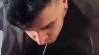 Barber fucking with his fat cock his client's tight hole