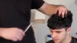 Barber fucking with his fat cock his client's tight hole