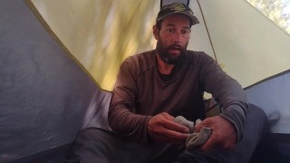 Stripping off all of my dirty sweaty clothes in my tent