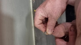 White kiw nz bear inserts a urethra tube in his cock to his bladder and "water" comes out,