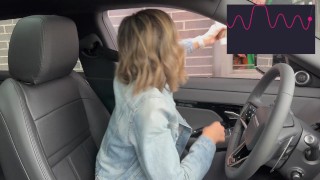Cumming hard in public drive thru with Lush remote controlled vibrator