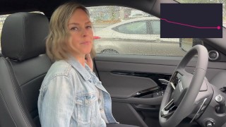 Cumming hard in public drive thru with Lush remote controlled vibrator