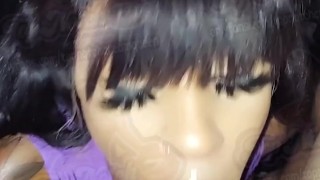 Hot Ebony Babe Deep Throating Dick In Car With Tons Of Spit