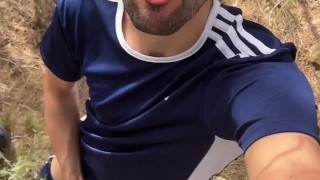 jerking off and cumming on the woods