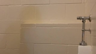 Big dick stud wanks and cums in park restroom urinal