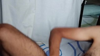 I wear only socks and a cap and jerk off until releasing a huge load of semen [Side A, Your sight]