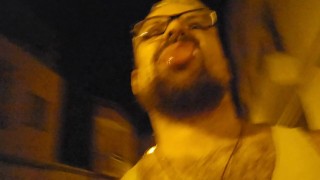 Risky public jerk off almost caught and piss in the night