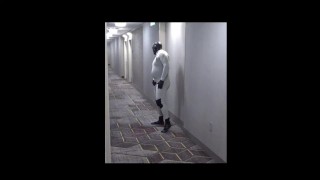 hotel hall cumming in wetsuit