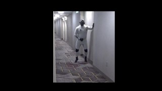 hotel hall cumming in wetsuit
