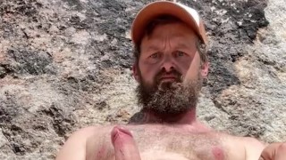 gay desert daddy jerking off outdoors