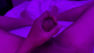 Me Wanking My Big Mushroom Headed Cock and Making My Man Juice Cum Out in Hotel Bed