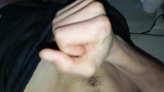Twink Masturbates his Nice Huge Hard Cock and Cums on His Belly