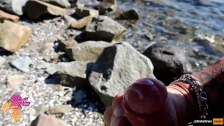 johnholmesjunior in nude beach public solo show and cum slow motion