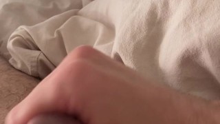 Jerking off on my Roommate's bed, Big Cumshot!