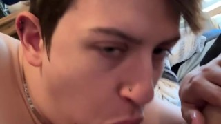 Twink sucks Big White Dick