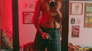 Big Uncut Cock Latino Camilo Brown Jerking Before Bed Cumshot In The Mirror