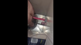 White kiwi nz bear uncut with Long tentacle dildo in ass in shower birds-eye-view