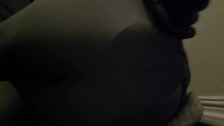 Giant silicone 4 " wide dildo buttplug hidden under yoga pants held in my g string