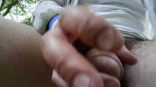 Showing off sticky drop of precum - thick hairy uncut cock