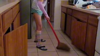 Doing small chores around the house while I slowly undress