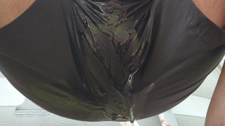 Couldn't hold it I crouched down and pissed my shorts