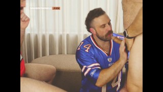 Hairy Muscle Bear Gives Double Blowjob