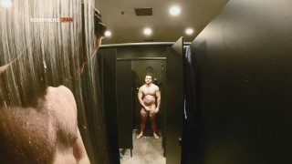 Two Gym Jocks Wank in Locker Room Showers
