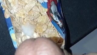 Breakfast for you / cereal with my CUM / fat cock masturbating