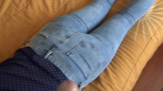 I finish masturbating and raise my jeans so my stepson can cum in my ass