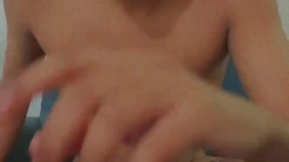 Twink with a big cock jerks off and cums all over his body