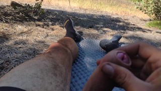 Dirty hiker cock log uncut video jacking off in public on the side of the road