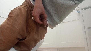 He Masturbates His Big Cock Until He Cums on the Floor of His Stepbrother's Bedroom