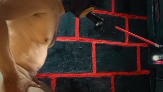 Sucking a rubber cock with a dildo in the ass is his pleasure!