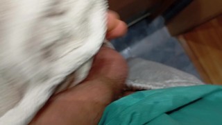 The Pig Shows You How Far the Cum in the Previous Video Splashed and His Big Cock Full of Semen