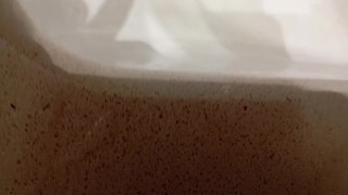 The Pig Shows You How Far the Cum in the Previous Video Splashed and His Big Cock Full of Semen