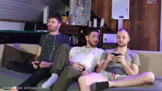 gay party with friends threesome bareback double anal versatile cum in mouth