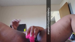 Horny Mixed babe puts dildo in her hairy pussy