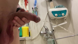 Morning pissing of an uncut cock in the bathroom 4K