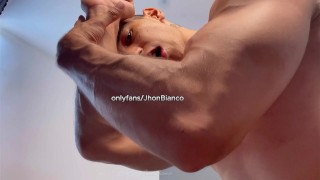 sweaty and sexy under the sun flexing I'm the best