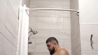 Gym shower with the curtain open
