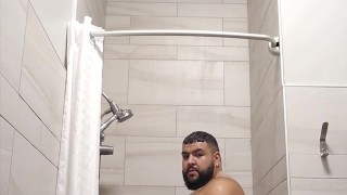 Gym shower with the curtain open