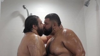 2 big dick bears showering