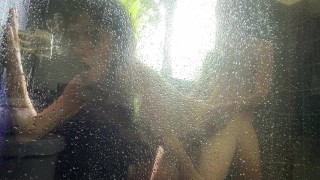 Sneaky 👀 Watching Us Fuck in the Shower Cum on Ass MR and DJ Randomshuffle Natural Hairy Passion