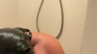Solo showering with some fingering