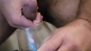 Hairy muscle bear dropping thick, quick CUMSHOT INTO GLASS!!!
